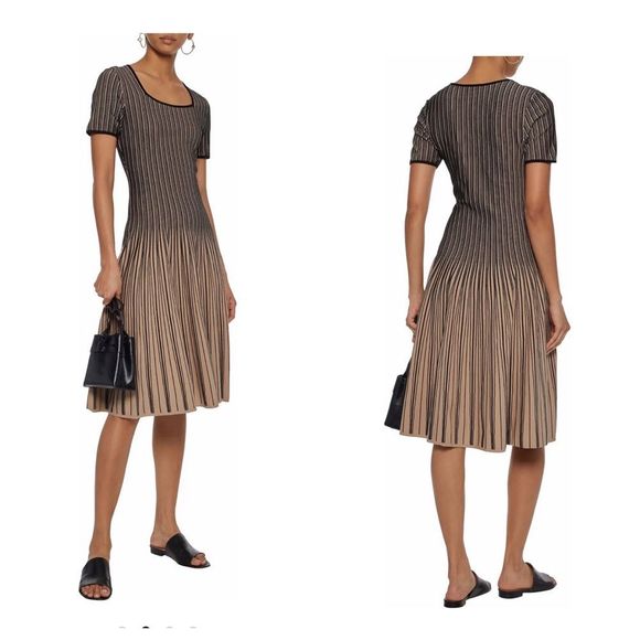 Tomas Maier Fluted Striped Knit Dress Sz 8 - Picture 3 of 7